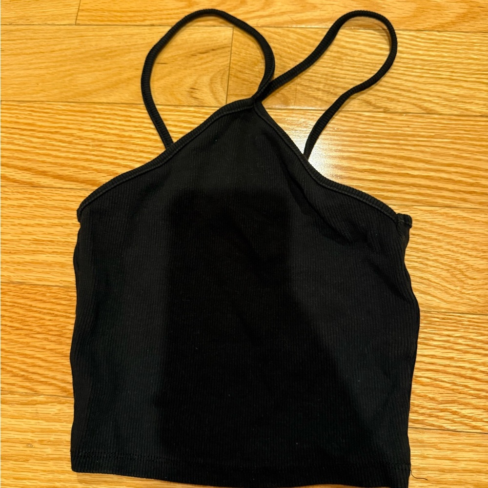 Zara Black Ribbed Spaghetti Strap Tank Top